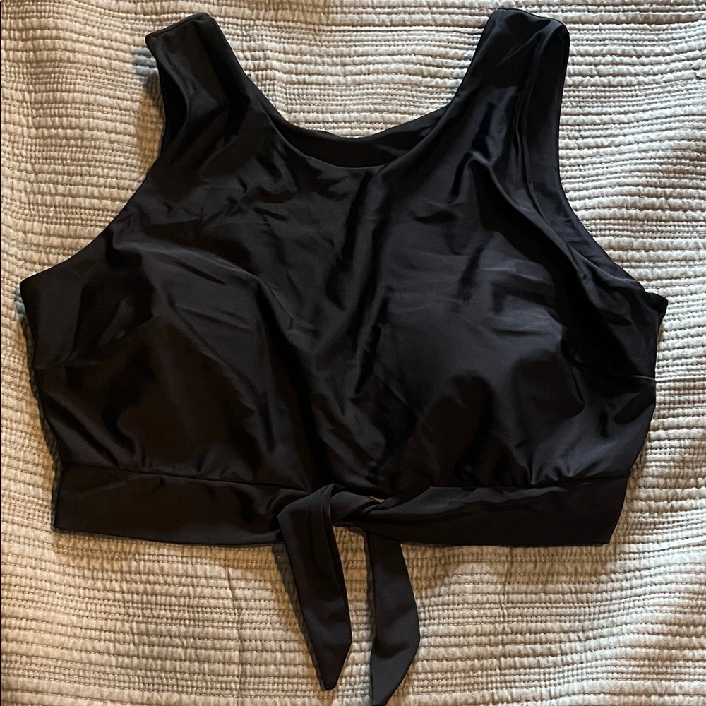 Black Tie-Front bathing suit top